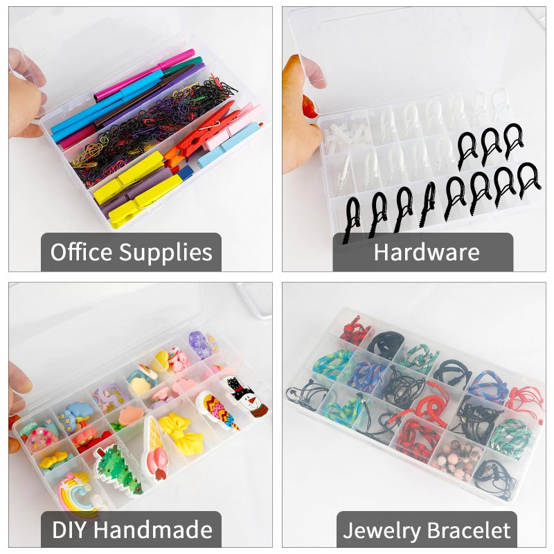 OALCQ 24 Grids Plastic Organizer Box With Dividers Clear Craft Storage Bead Organizer Box Earring Travel Pill Jewelry Organizers Storage Boxes Screw Seed Small Parts Hair Tie - Image 5