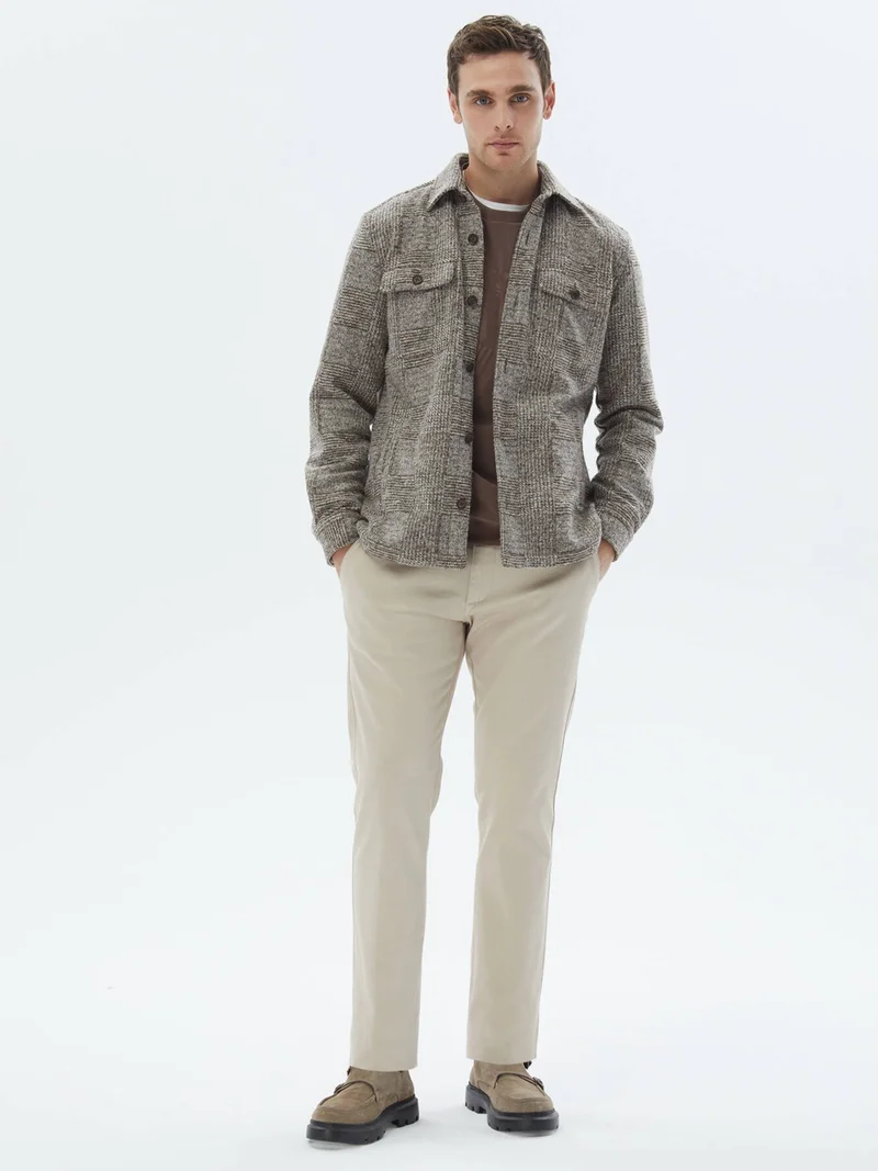 Kip Brown Plaid Regular Fit Wool Blend Overshirt