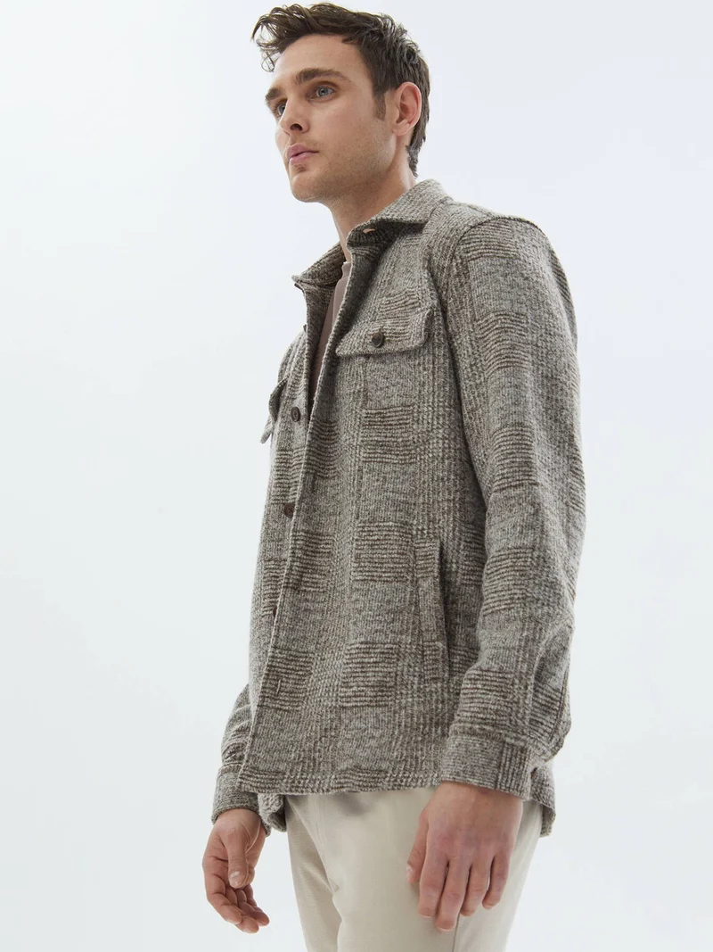 Kip Brown Plaid Regular Fit Wool Blend Overshirt