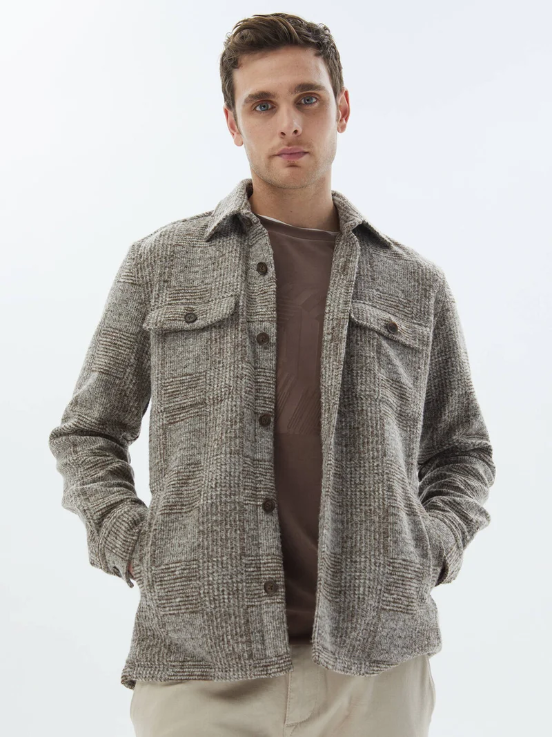 Kip Brown Plaid Regular Fit Wool Blend Overshirt