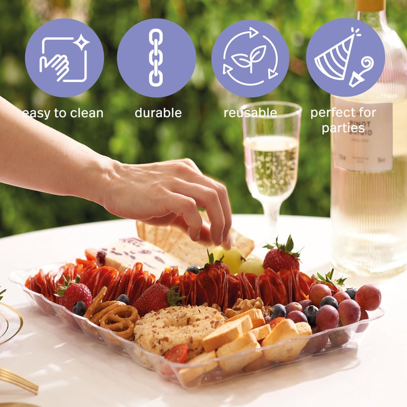 MATANA 6 Large Clear Plastic Serving Tray - 13"" x 9"" Inch Rectangle Disposable Serving Platters  Party Dish Food Trays for Parties  BPA-Free  Reusable - Image 5