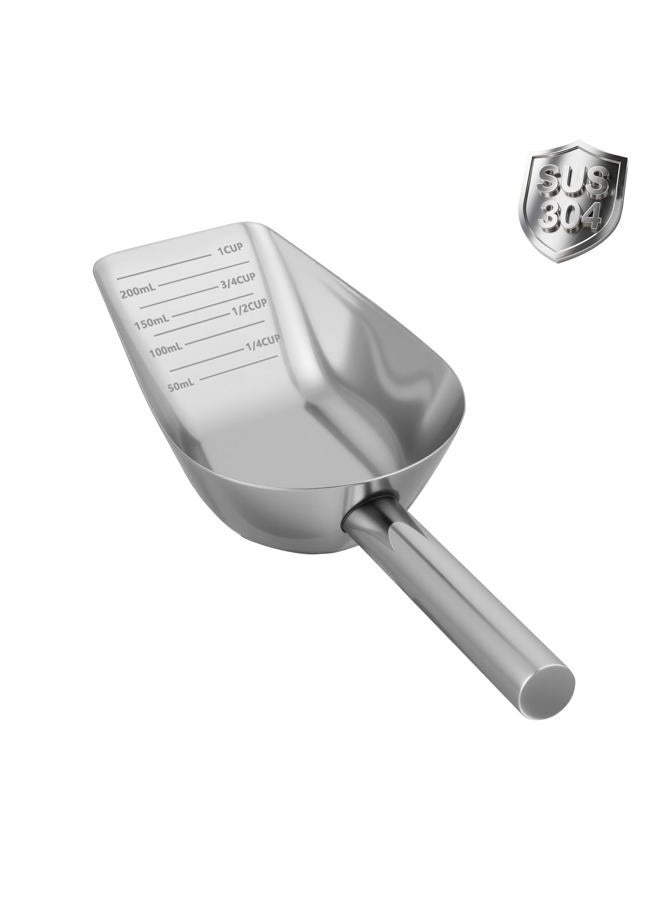 Aloxina Dog-Cat Food Scoop 1 Cup – Thickened 304 Stainless Steel Pet Food Scoop with Long Handle, Precision Scale, Easy to Clean, Suitable for Wet Dry Food - Image 1