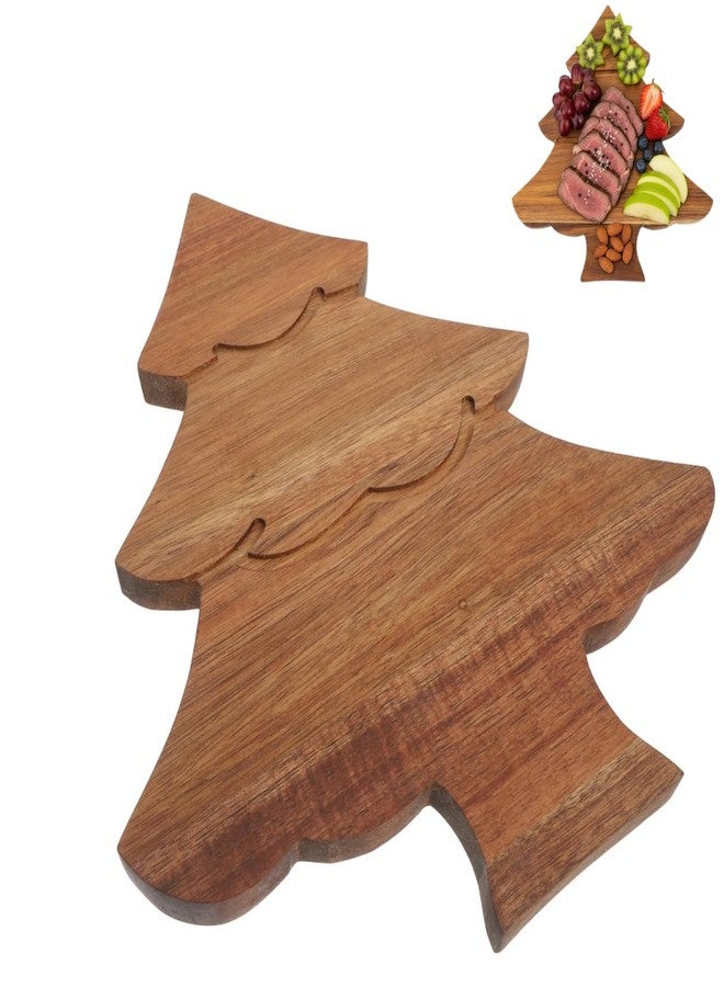 JECOMPRIS Wooden Christmas Tree Shaped Board: 11x9.8in Xmas Tree Serving Tray for Holiday - Charcuterie Board with Handle for Pizza Butcher Block Cheese Vegetables Fruit Salad - Image 1