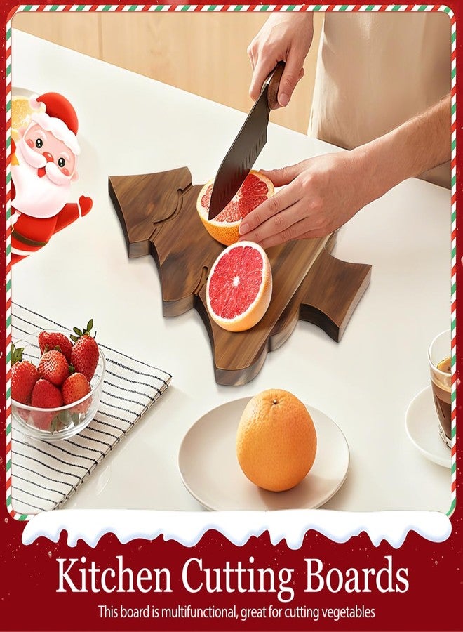 JECOMPRIS Wooden Christmas Tree Shaped Board: 11x9.8in Xmas Tree Serving Tray for Holiday - Charcuterie Board with Handle for Pizza Butcher Block Cheese Vegetables Fruit Salad - Image 4