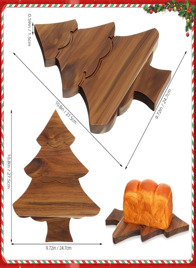 JECOMPRIS Wooden Christmas Tree Shaped Board: 11x9.8in Xmas Tree Serving Tray for Holiday - Charcuterie Board with Handle for Pizza Butcher Block Cheese Vegetables Fruit Salad - Image 3