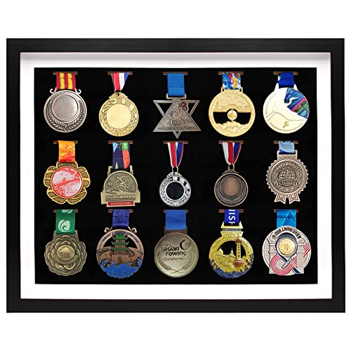 WANLIAN Medal Display Case 15 Medals Display Shadow Box Frame 3D Medal Box Photo Frame for Runners Marathon Triathlon Soccer Gymnastics All Sports Medals Award Insignia Black 20x16 - Image 1