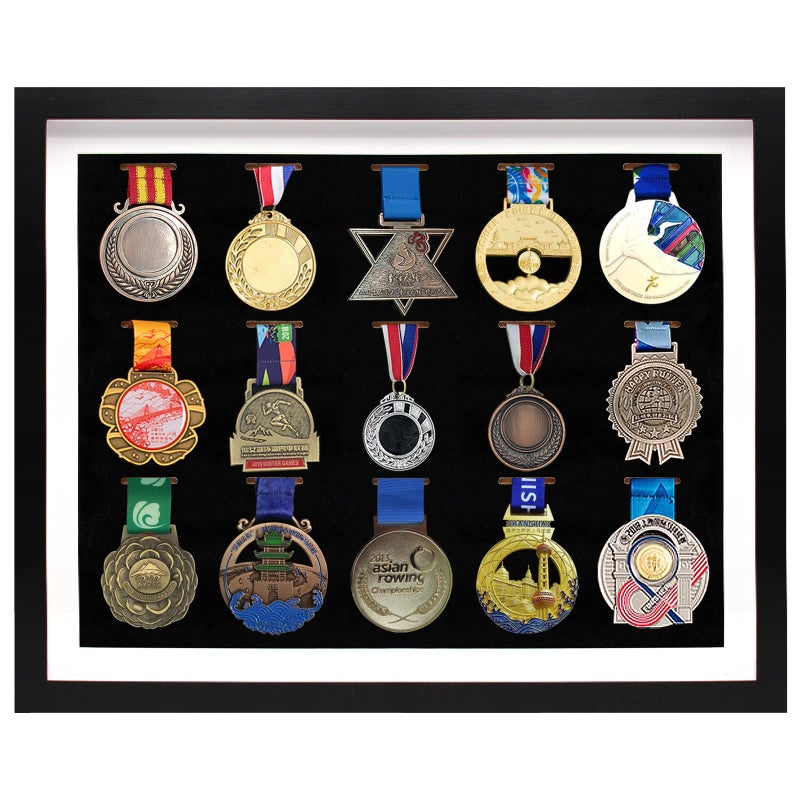 WANLIAN Medal Display Case 15 Medals Display Shadow Box Frame 3D Medal Box Photo Frame for Runners Marathon Triathlon Soccer Gymnastics All Sports Medals Award Insignia Black 20x16 - Image 2