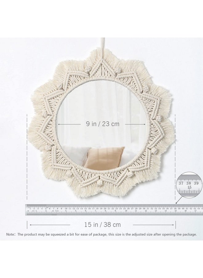 Dremisland Dremisland Macrame Wall Mirror-15 Inch Round Mirror with Macrame Fringe, Boho Decorative Hanging Mirror Wall Decor Art Ornament for Apartment Home Bedroom Living Room Baby Nursery (Beige)  - Image 3