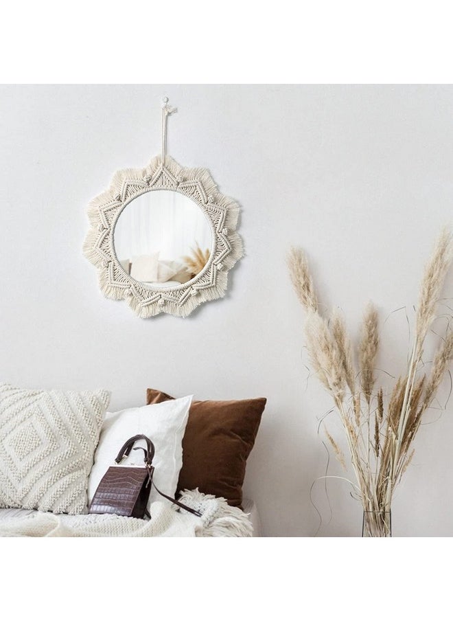 Dremisland Dremisland Macrame Wall Mirror-15 Inch Round Mirror with Macrame Fringe, Boho Decorative Hanging Mirror Wall Decor Art Ornament for Apartment Home Bedroom Living Room Baby Nursery (Beige)  - Image 4