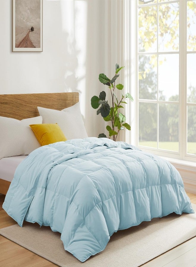 Joysoul Goose Feathers Fiber Comforter - Lightweight Ultra Soft Fabric Cover Breathable White Down Feather Fill, Blue Queen Size Duvet Insert (88" X 88") - Image 2