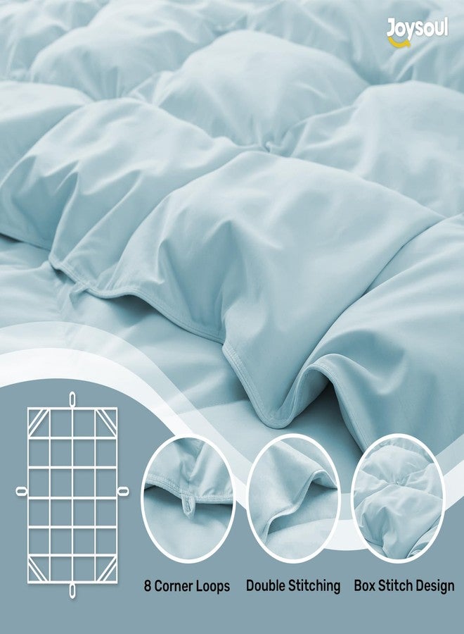 Joysoul Goose Feathers Fiber Comforter - Lightweight Ultra Soft Fabric Cover Breathable White Down Feather Fill, Blue Queen Size Duvet Insert (88" X 88") - Image 5