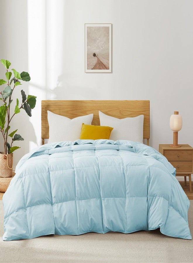 Joysoul Goose Feathers Fiber Comforter - Lightweight Ultra Soft Fabric Cover Breathable White Down Feather Fill, Blue Queen Size Duvet Insert (88" X 88") - Image 1
