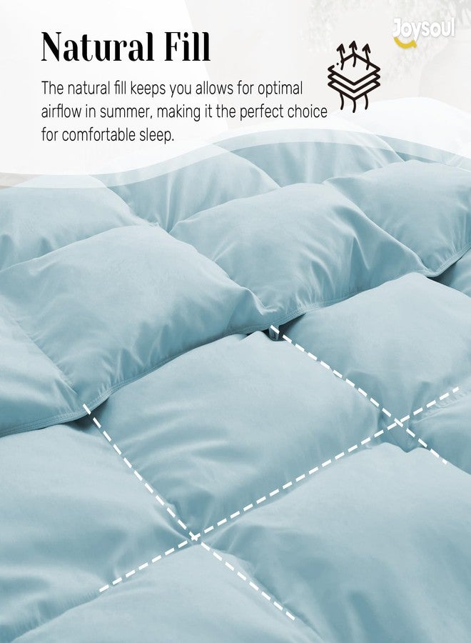Joysoul Goose Feathers Fiber Comforter - Lightweight Ultra Soft Fabric Cover Breathable White Down Feather Fill, Blue Queen Size Duvet Insert (88" X 88") - Image 3