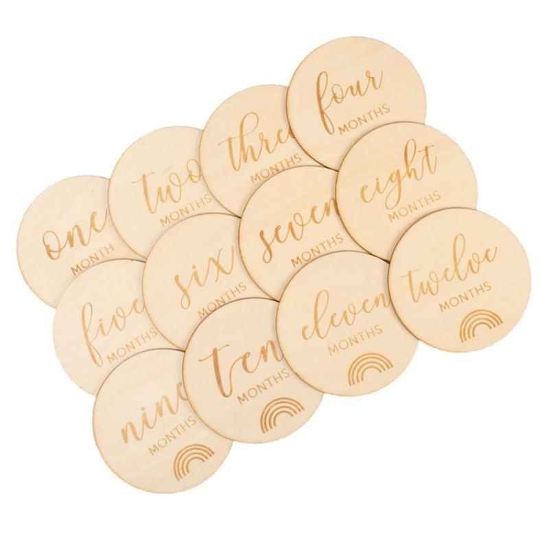 Wooden Monthly Baby Photo Props 12PCS Newborn Growth Milestone Cards For Showers And Celebrations - Image 2