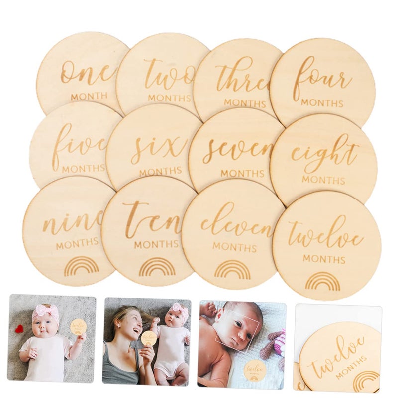 Wooden Monthly Baby Photo Props 12PCS Newborn Growth Milestone Cards For Showers And Celebrations - Image 3