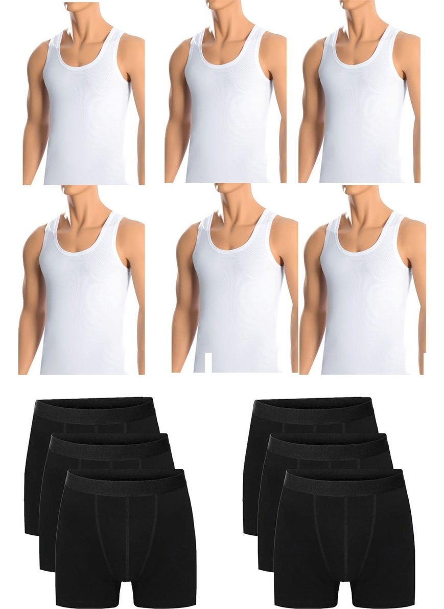 Belifanti Collection - Men's Cotton 6-Piece White Undershirt and 6-Piece Black Boxer 12 Piece Set - Image 1
