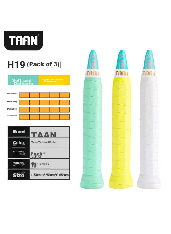 Taan Badminton Grip Tape, Flat Micro-adhesive, Sweat-absorbing, Breathable, Cloud-like Grip Tape, H19 Mixed Colors, Three-pack - Image 2