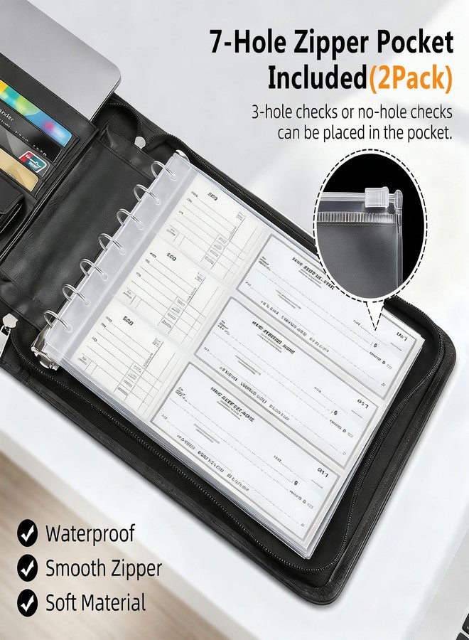 Toplive Zippered 7 Ring Business Checkbook Binder Extra-Large, 2Pack 7-Hole Pouch, 600 Checks Capacity, PU Leather Check Book Binder Cover with Multi-Pocket Design for Office & Business Use, Black - Image 5