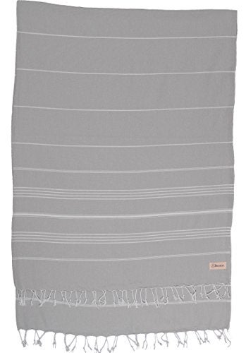 Bersuse Towels Anatolia XL Beach Blanket Throw Blanket Turkish Towel 100% Cotton Extra-Large Quick-Dry Lightweight Premium Peshtemal Towel - 61x82 Inches, Silver Grey - Image 1