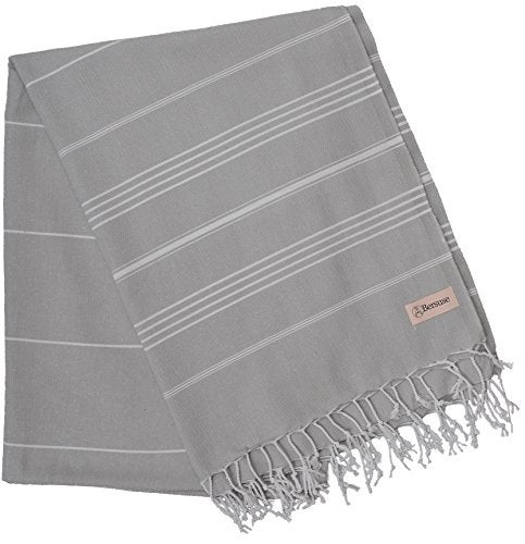 Bersuse Towels Anatolia XL Beach Blanket Throw Blanket Turkish Towel 100% Cotton Extra-Large Quick-Dry Lightweight Premium Peshtemal Towel - 61x82 Inches, Silver Grey - Image 4