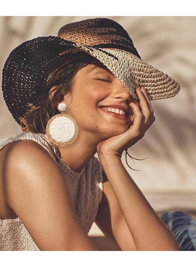 CEALXHENY Rattan Earrings Boho Summer Beach Raffia Earrings For Women Handmade Rattan Ball Disc Dangle Drop Earrings Vacation Accessory Gifts (White) - Image 2