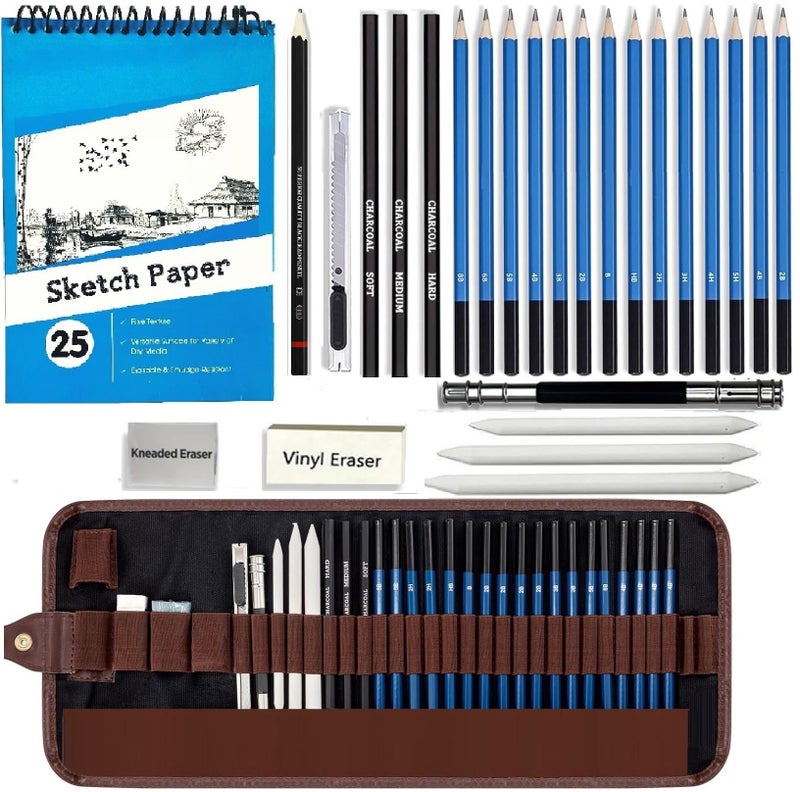 Corslet 31 PC Drawing Pencils for Artists Kit 1 Hb Pencil Kit with A5 Sketch Book Sketching Kit Charcoal Pencil Art Supplies for Artist Blending Stump Sketch Pencils Set for Artists Drawing Kit Set - Image 1