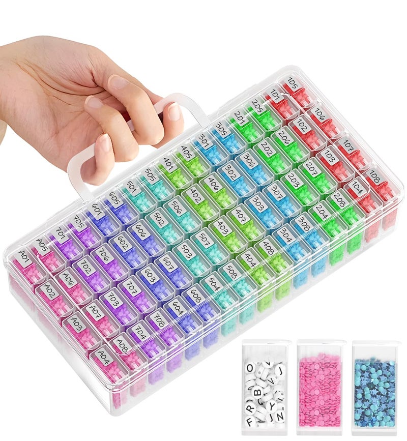 ARTDOT 64 Jars Storage Containers for Diamond Art Kits for Adults, Portable Storage Organizer with Sticker Labels for Diamond Painting Accessories and Tools - Image 1