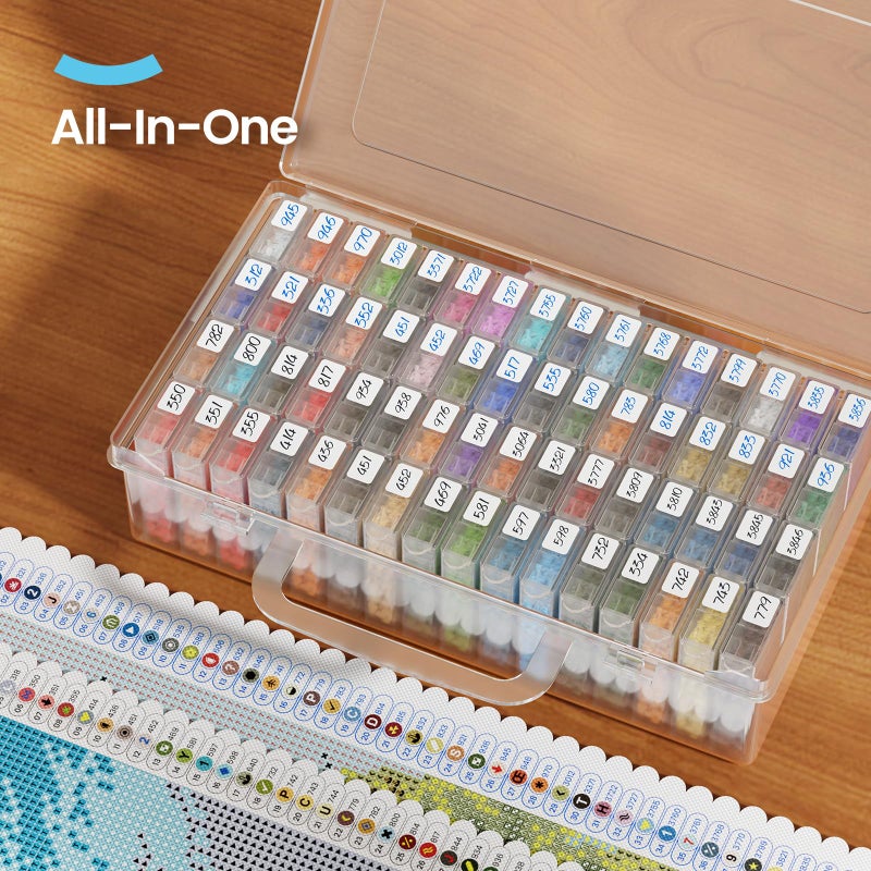 ARTDOT 64 Jars Storage Containers for Diamond Art Kits for Adults, Portable Storage Organizer with Sticker Labels for Diamond Painting Accessories and Tools - Image 3