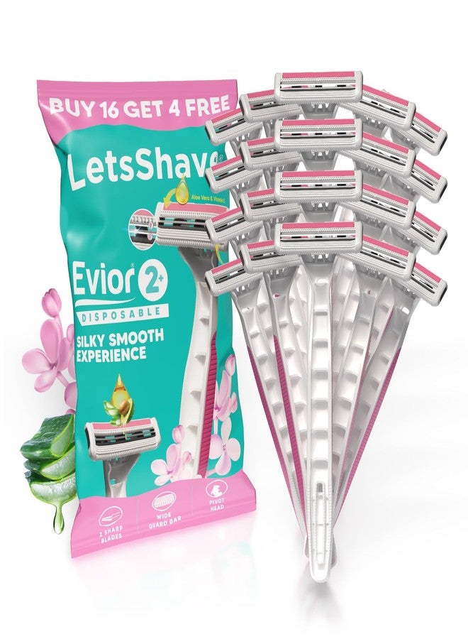 ليتسشيف ماكينة حلاقة إزالة شعر الجسم LetsShave Evior 2 للاستخدام مرة واحدة للنساء مع شريط ترطيب بفيتامين E (عبوة من 20 قطعة) - Image 1