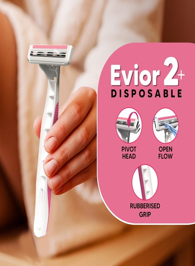 ليتسشيف ماكينة حلاقة إزالة شعر الجسم LetsShave Evior 2 للاستخدام مرة واحدة للنساء مع شريط ترطيب بفيتامين E (عبوة من 20 قطعة) - Image 2