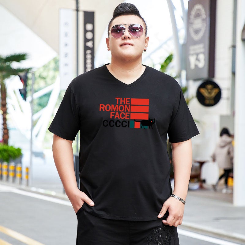 Extra Chubby Men's Extra Large Size Short-sleeved V-neck T-shirt for Fat Men Super Large Half-sleeved Pure Cotton Popular T-shirt 195 - Image 3
