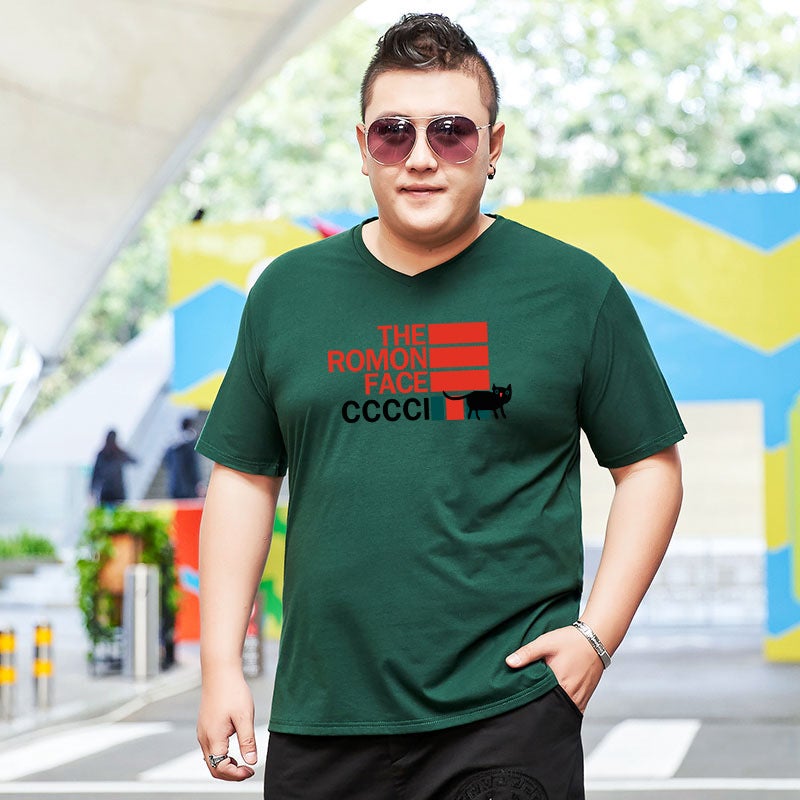 Extra Chubby Men's Extra Large Size Short-sleeved V-neck T-shirt for Fat Men Super Large Half-sleeved Pure Cotton Popular T-shirt 195 - Image 5