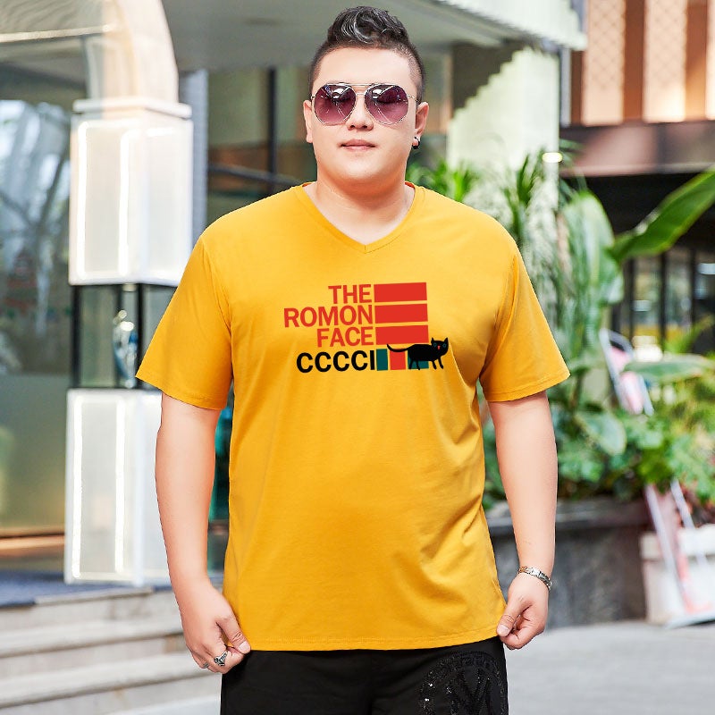 Extra Chubby Men's Extra Large Size Short-sleeved V-neck T-shirt for Fat Men Super Large Half-sleeved Pure Cotton Popular T-shirt 195 - Image 2