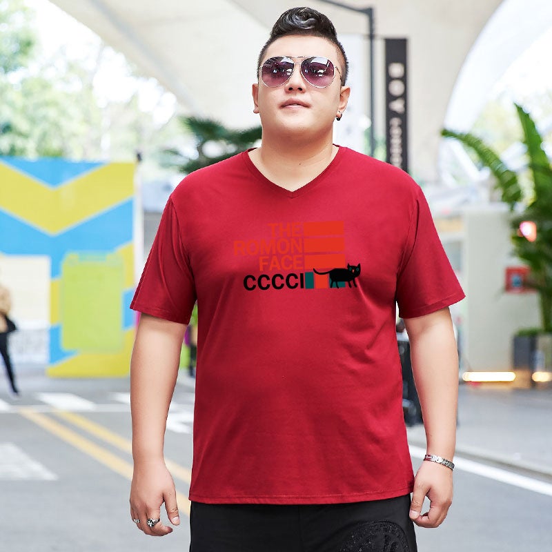 Extra Chubby Men's Extra Large Size Short-sleeved V-neck T-shirt for Fat Men Super Large Half-sleeved Pure Cotton Popular T-shirt 195 - Image 4