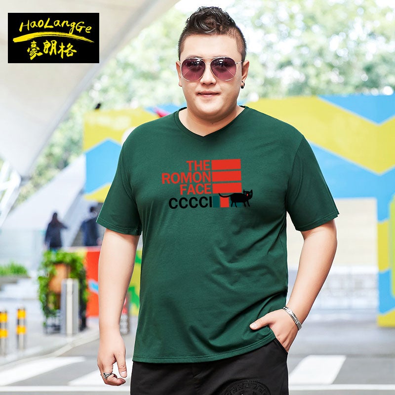 Extra Chubby Men's Extra Large Size Short-sleeved V-neck T-shirt for Fat Men Super Large Half-sleeved Pure Cotton Popular T-shirt 195 - Image 1