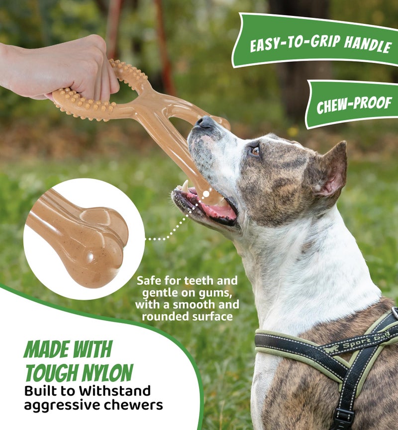 IPTPAS Durable Dog Chew Toy for Aggressive Chewers, Indestructible Nylon Bone Dental Care Teeth Cleaning Chew Toy for Small, Medium and Large Dogs, Keep Them Busy, Irresistible Beef Flavor (Brown) - Image 3