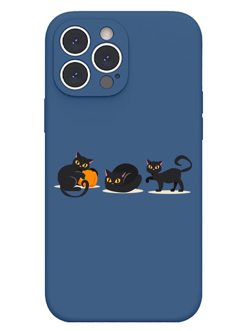 Theodor Protective Slim Fit Case Liquid Silicone Cover with Full Body Protection Anti-Scratch Shockproof Case For iPhone 13 Pro Max Blue  - Cat wearing hat halloween - Image 1