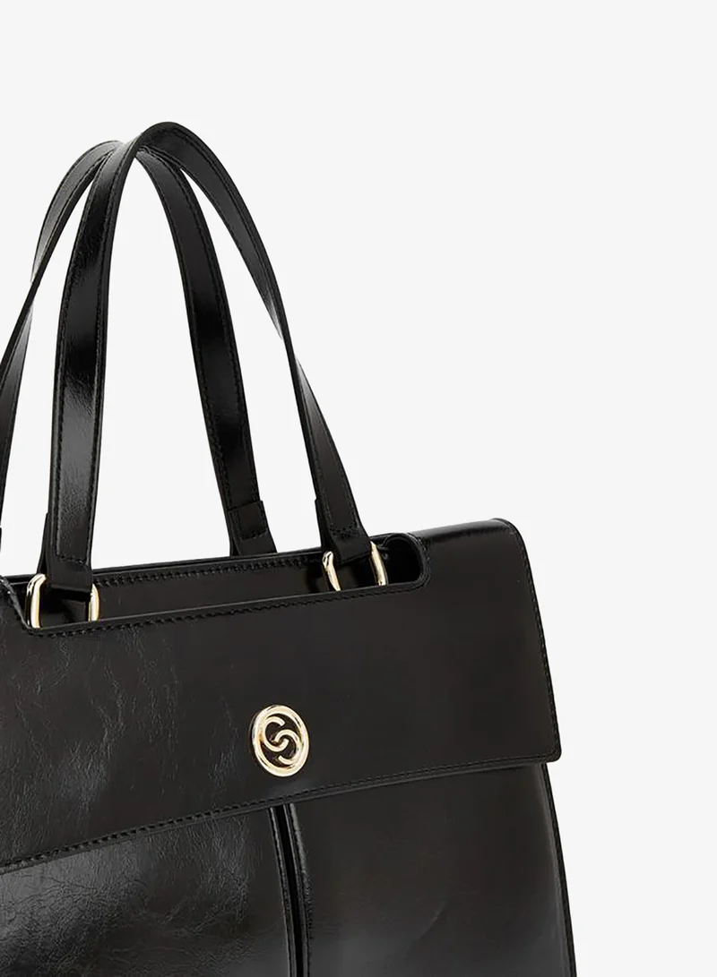 Celeste BLACK Solid Tote Bag With Detachable Strap for Women | Best Price UAE