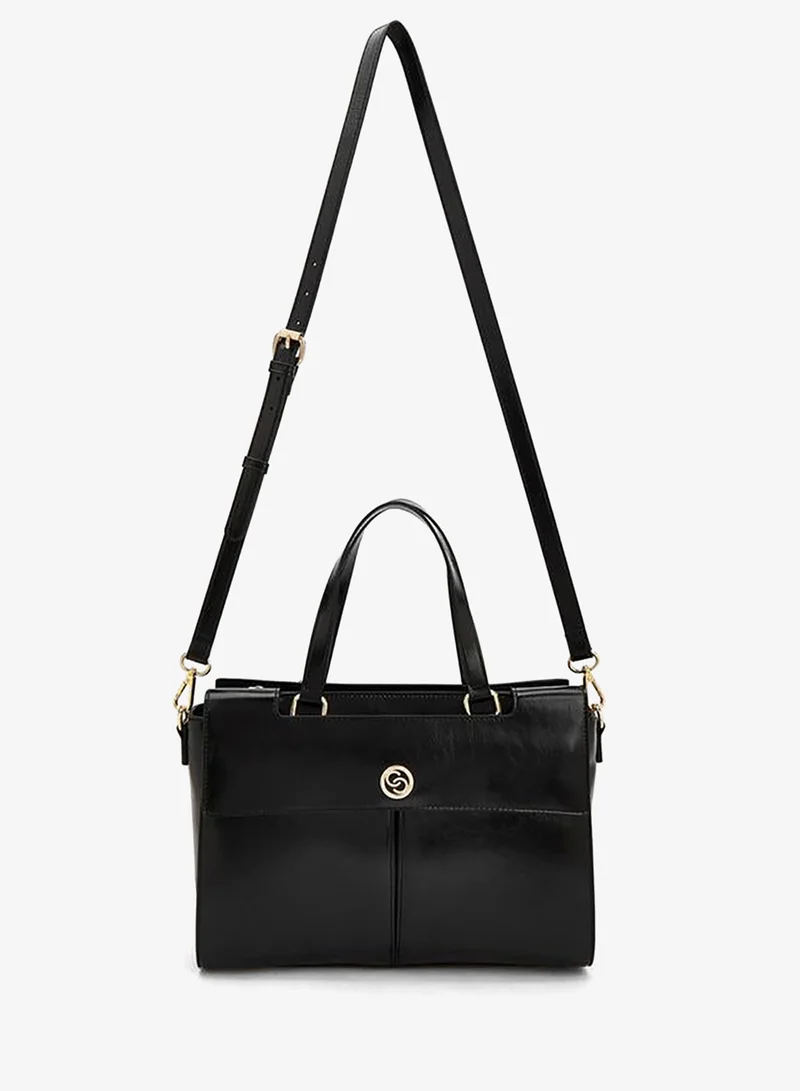 Celeste BLACK Solid Tote Bag With Detachable Strap for Women | Best Price UAE