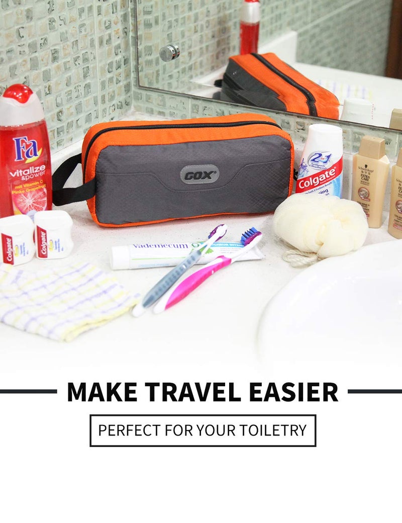 GOX Small Travel Toiletry Bag, Dopp Kit Case For Men, Multifunction Organizer Pouch (Grey/Orange) - Image 2