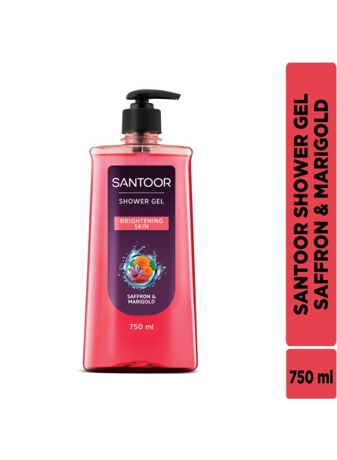 Santoor Brightening Shower Gel 750ml With Natural Saffron & Marigold Extracts| For Men & Women| For Glowing Skin| Suitable For All Skin Types| No Parabens| No Silicones - Image 2