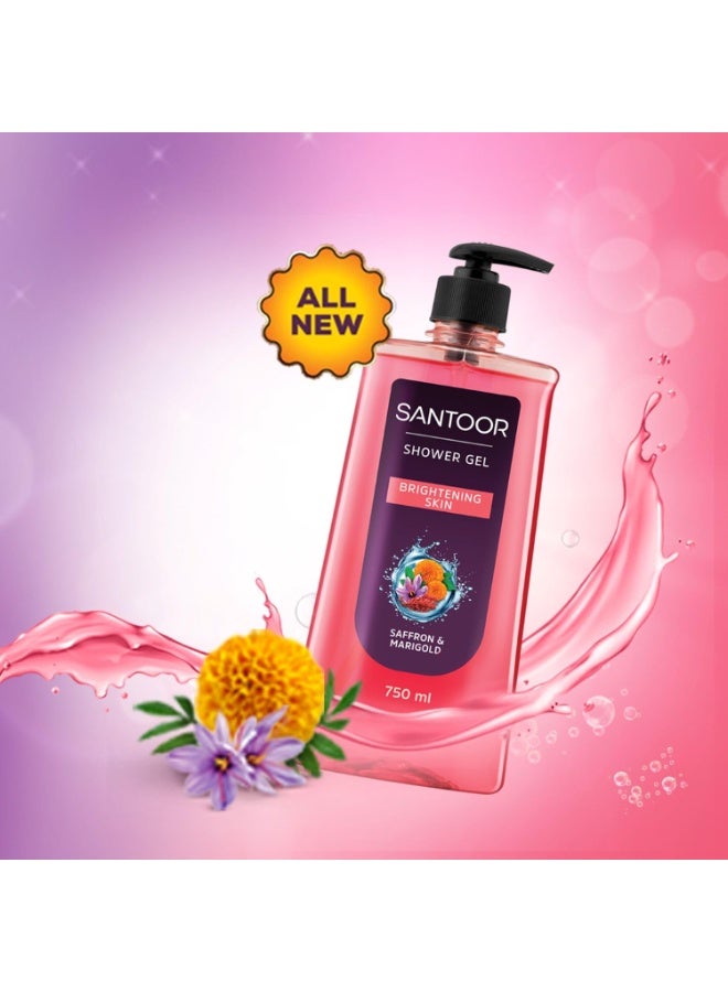 Santoor Brightening Shower Gel 750ml With Natural Saffron & Marigold Extracts| For Men & Women| For Glowing Skin| Suitable For All Skin Types| No Parabens| No Silicones - Image 4