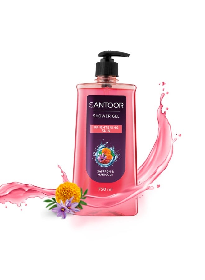Santoor Brightening Shower Gel 750ml With Natural Saffron & Marigold Extracts| For Men & Women| For Glowing Skin| Suitable For All Skin Types| No Parabens| No Silicones - Image 1