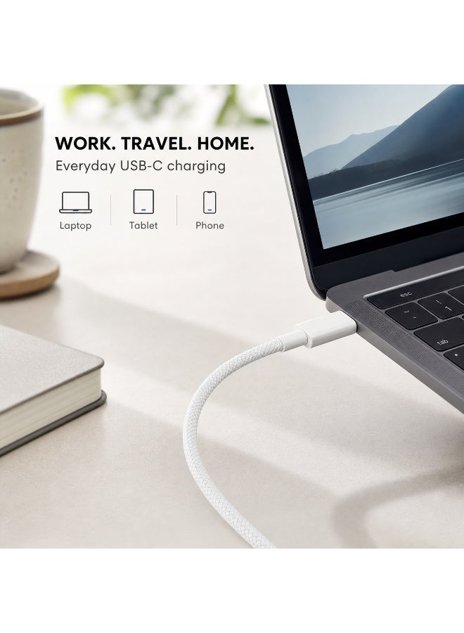 كابل شحن سريع USB-C 60 واط 1 متر - مضفر نايلون مقاوم للانحناء أبيض - Image 4
