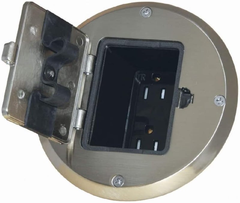 RACO 6239NI Floor Kit with Recessed Duplex 15A TR Device and Adjustable Steel Box, 1-Gang, Nickel - Image 1