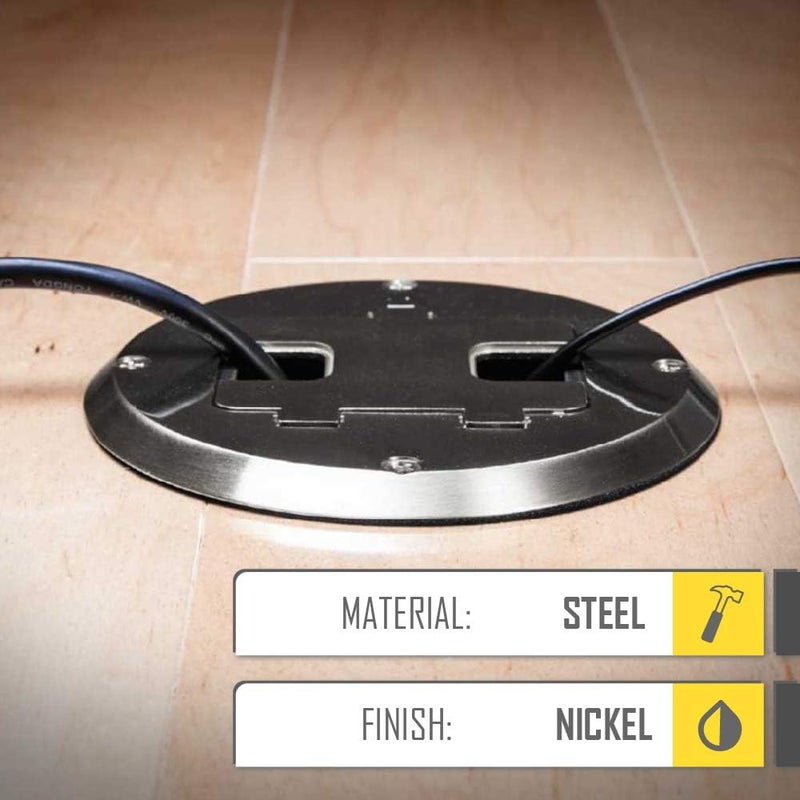 RACO 6239NI Floor Kit with Recessed Duplex 15A TR Device and Adjustable Steel Box, 1-Gang, Nickel - Image 4