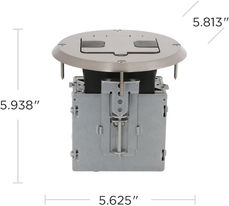 RACO 6239NI Floor Kit with Recessed Duplex 15A TR Device and Adjustable Steel Box, 1-Gang, Nickel - Image 2