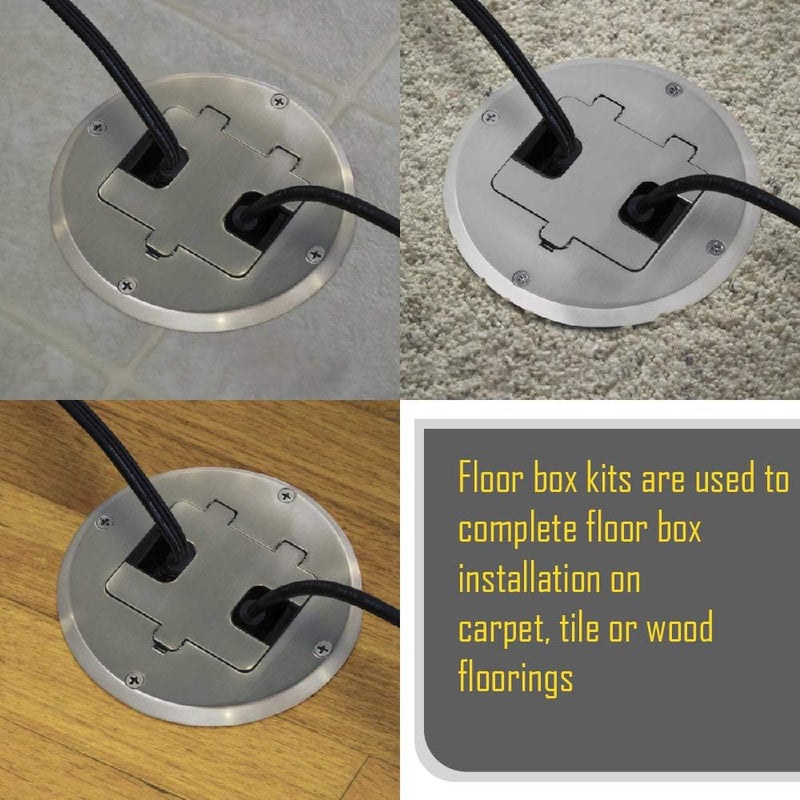 RACO 6239NI Floor Kit with Recessed Duplex 15A TR Device and Adjustable Steel Box, 1-Gang, Nickel - Image 5