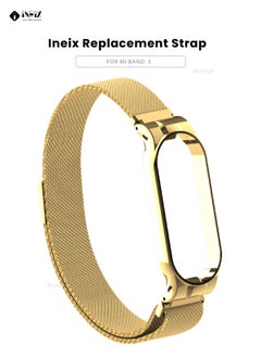 INEIX Steel Magnetic Replacement Strap For Xiaomi Mi Band 5 - Gold  - Image 1
