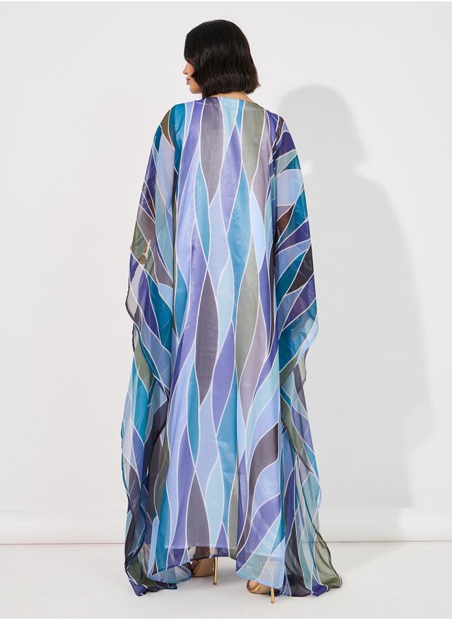 Maxim Creation - Abstract Print Georgette Farasha Kaftan with Handwork by Styli - Image 1